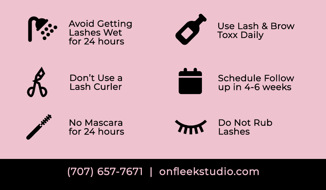 Lash Lift Aftercare Card with Aftercare Tips.